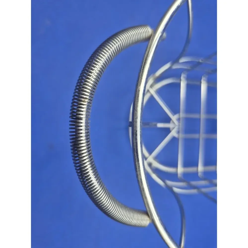 Chrome Oval Fruit Basket Raised Ball Feet Coiled Wire Handles 12x8x5.5